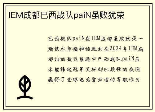 IEM成都巴西战队paiN虽败犹荣